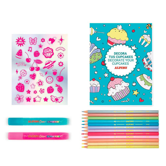Set Alpino cupcakes decora con lápices de colores y pegatinas