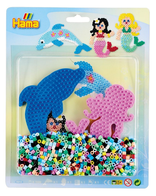 [4212] Blister Hama Beads Midi 1100 beads + placas delfín y sirena + papel 6,95 €